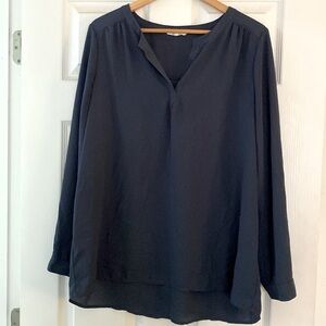 Dark Gray Blue, Polyester, button down the back, ladies dress shirt